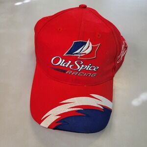 Vintage Old Spice Racing NASCAR Embroidered Red‎ Cotton Baseball Cap Adjustable